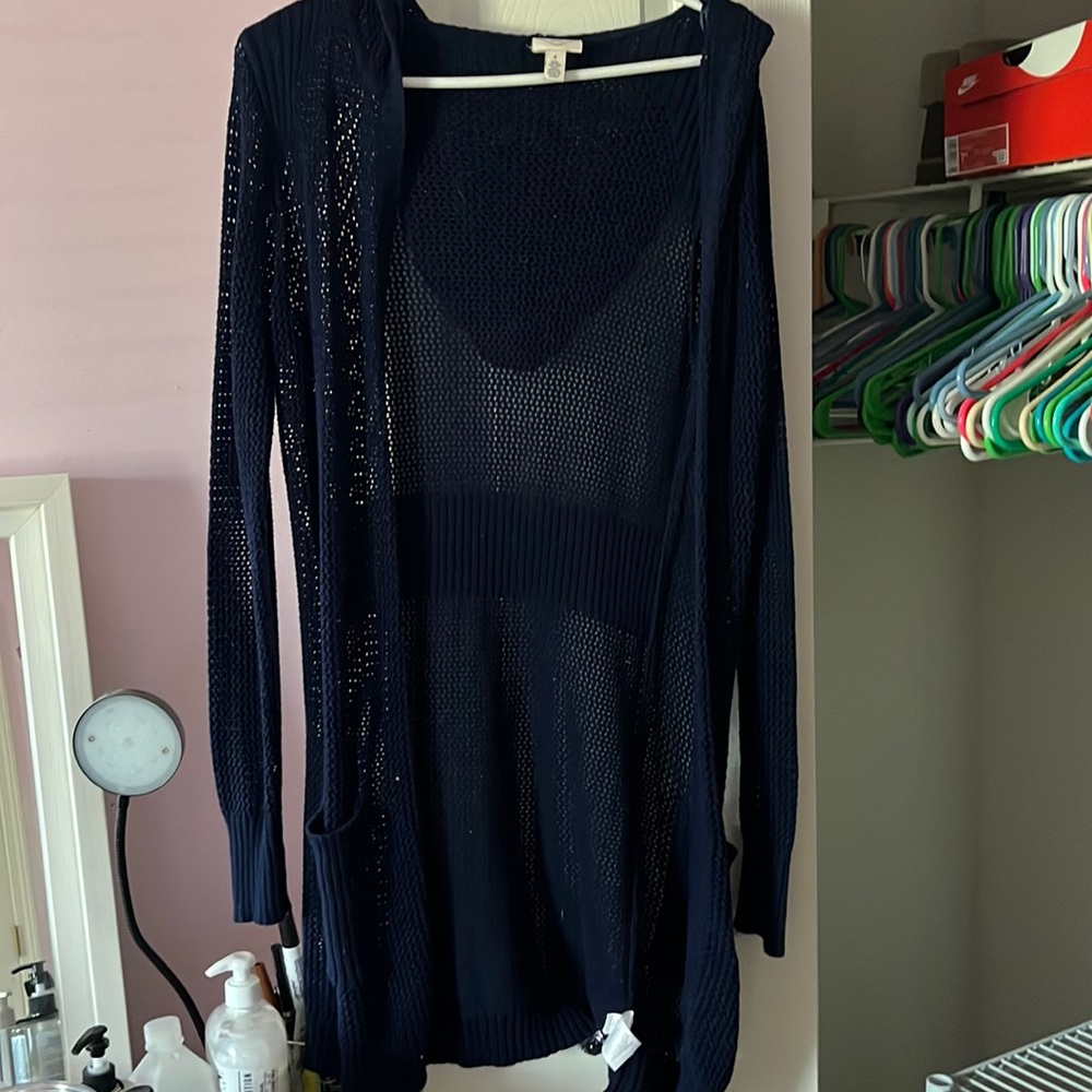 Very long, see-through cardigan /sweater ( navy blue)